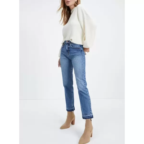 imageAstylish Womens High Waisted Straight Leg Ankle Jeans Casual Stretch Denim PantsBlue