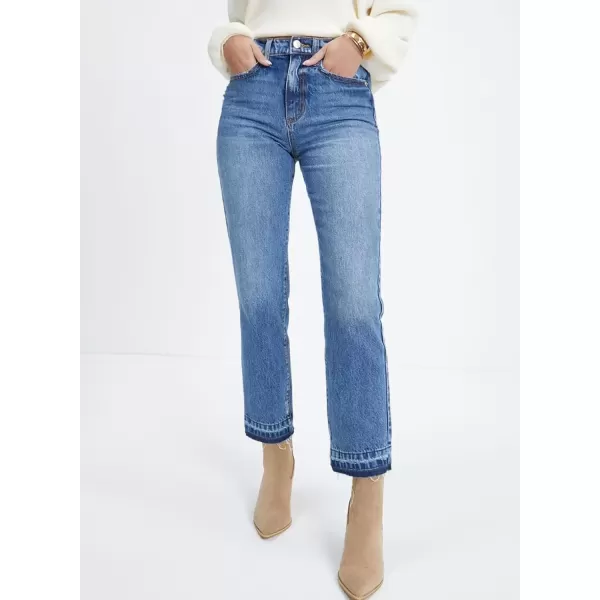 imageAstylish Womens High Waisted Straight Leg Ankle Jeans Casual Stretch Denim PantsBlue