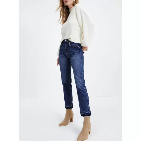 imageAstylish Womens High Waisted Straight Leg Ankle Jeans Casual Stretch Denim PantsDark Blue