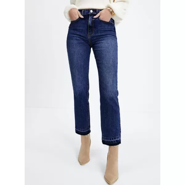 imageAstylish Womens High Waisted Straight Leg Ankle Jeans Casual Stretch Denim PantsDark Blue