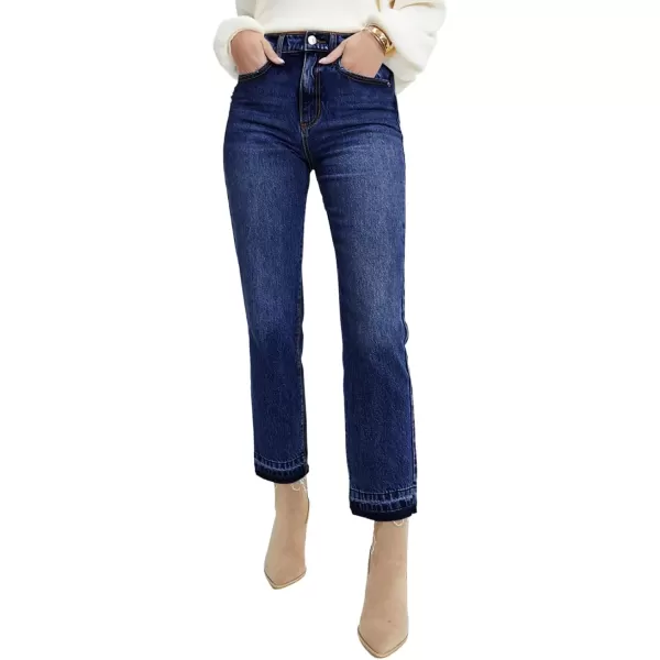 imageAstylish Womens High Waisted Straight Leg Ankle Jeans Casual Stretch Denim PantsDark Blue