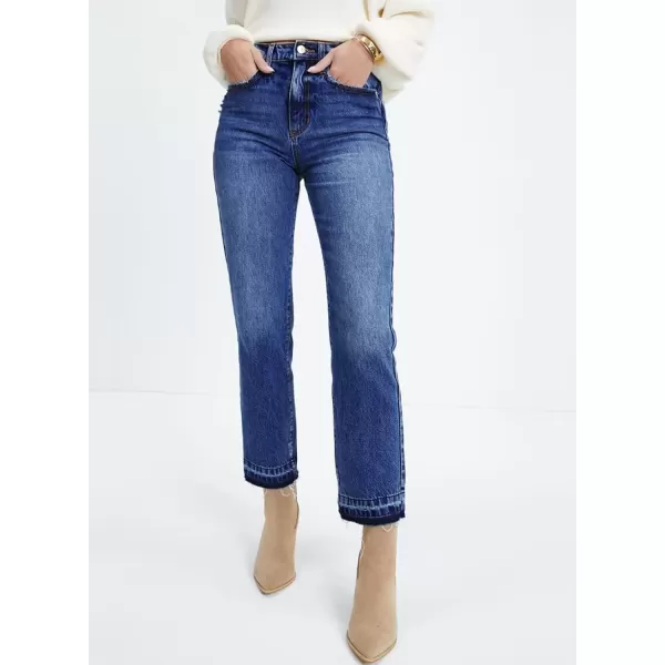 imageAstylish Womens High Waisted Straight Leg Ankle Jeans Casual Stretch Denim PantsJeans Blue