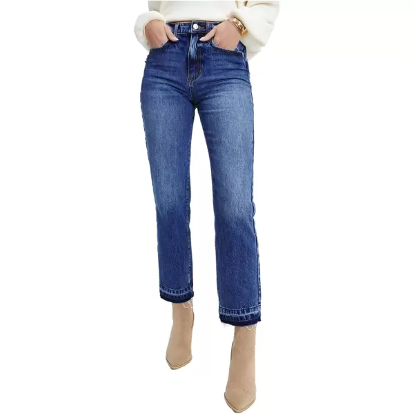 imageAstylish Womens High Waisted Straight Leg Ankle Jeans Casual Stretch Denim PantsJeans Blue