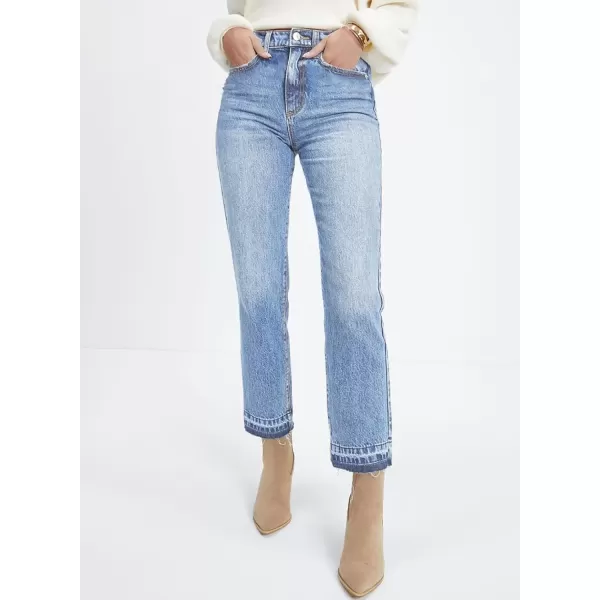 imageAstylish Womens High Waisted Straight Leg Ankle Jeans Casual Stretch Denim PantsLight Blue