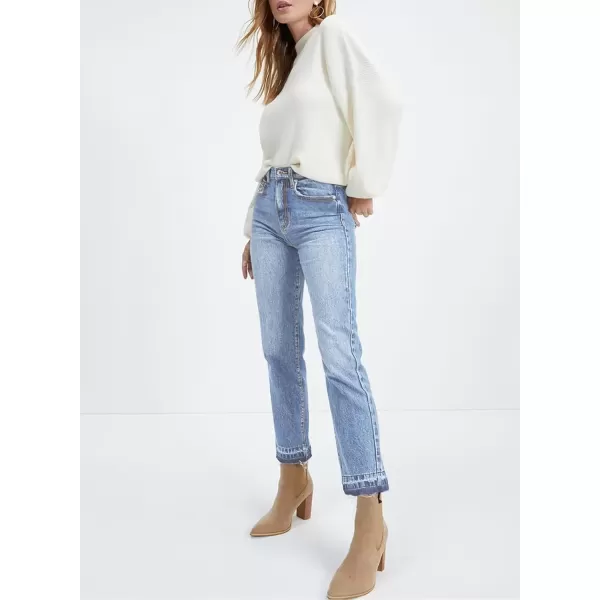 imageAstylish Womens High Waisted Straight Leg Ankle Jeans Casual Stretch Denim PantsLight Blue