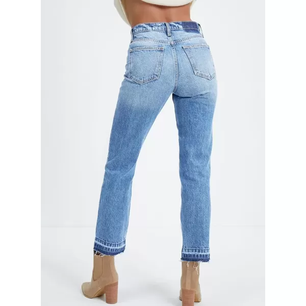 imageAstylish Womens High Waisted Straight Leg Ankle Jeans Casual Stretch Denim PantsSky Blue