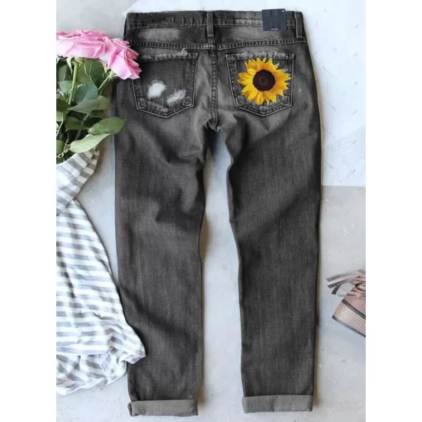 imageAstylish Womens Plaid Patch Ripped Boyfriend Distressed Stretch Skinny Denim Jeans with HoleA02 Black
