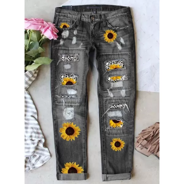 imageAstylish Womens Plaid Patch Ripped Boyfriend Distressed Stretch Skinny Denim Jeans with HoleA02 Black