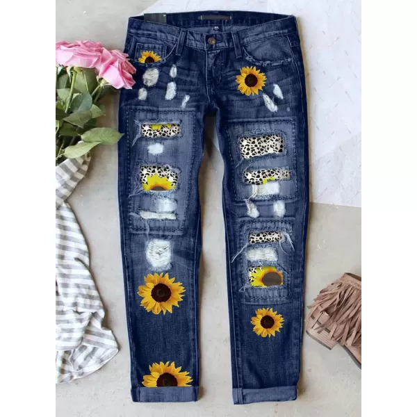 imageAstylish Womens Plaid Patch Ripped Boyfriend Distressed Stretch Skinny Denim Jeans with HoleA02 Blue