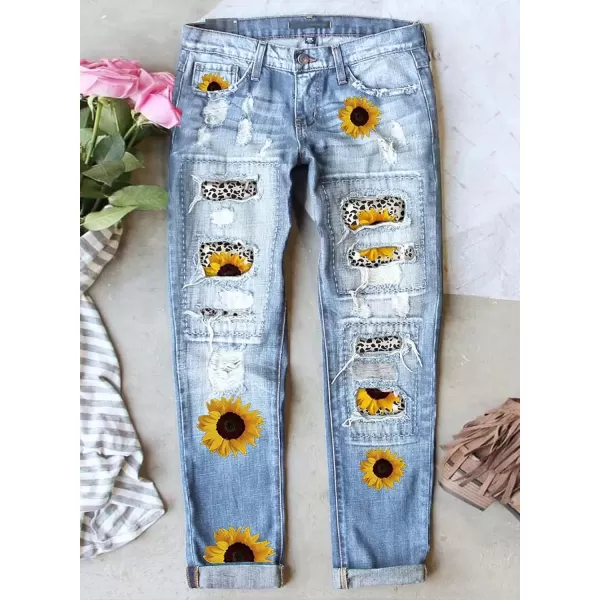 imageAstylish Womens Plaid Patch Ripped Boyfriend Distressed Stretch Skinny Denim Jeans with HoleA02 Sky Blue