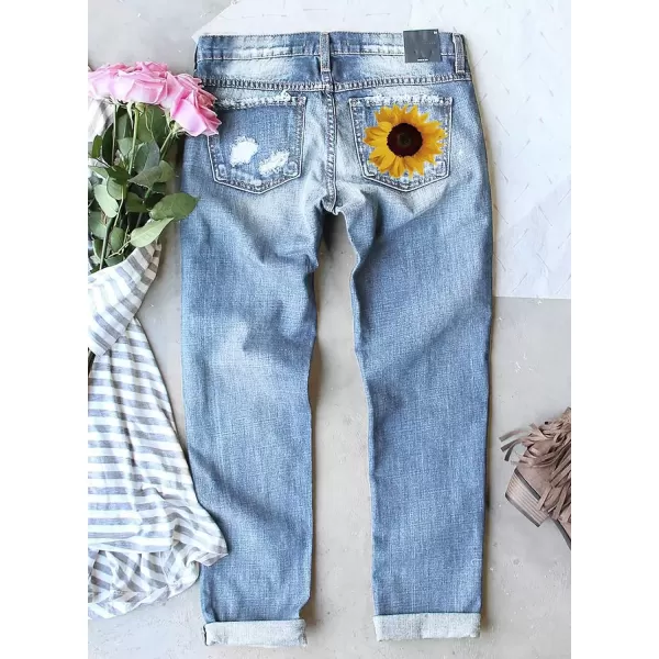 imageAstylish Womens Plaid Patch Ripped Boyfriend Distressed Stretch Skinny Denim Jeans with HoleA02 Sky Blue