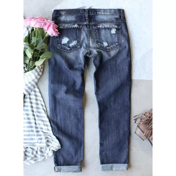 imageAstylish Womens Plaid Patch Ripped Boyfriend Distressed Stretch Skinny Denim Jeans with HoleA05 Blue
