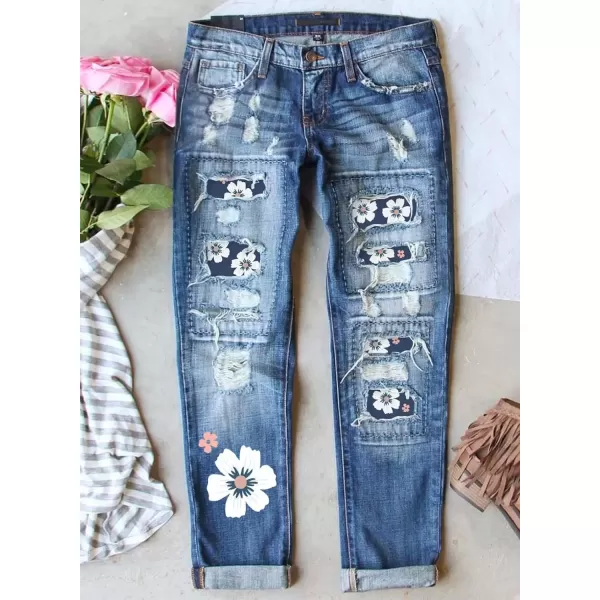 imageAstylish Womens Plaid Patch Ripped Boyfriend Distressed Stretch Skinny Denim Jeans with HoleA05 Daisy