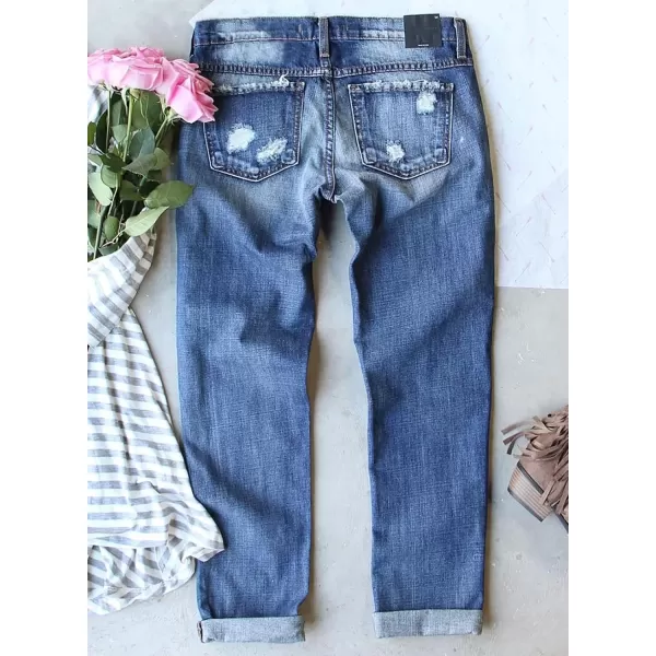 imageAstylish Womens Plaid Patch Ripped Boyfriend Distressed Stretch Skinny Denim Jeans with HoleA05 Daisy