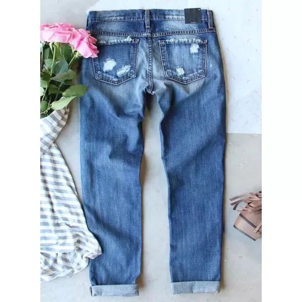imageAstylish Womens Plaid Patch Ripped Boyfriend Distressed Stretch Skinny Denim Jeans with HoleA07 Valentine
