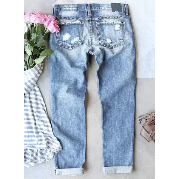 imageAstylish Womens Plaid Patch Ripped Boyfriend Distressed Stretch Skinny Denim Jeans with HoleB11 Blue