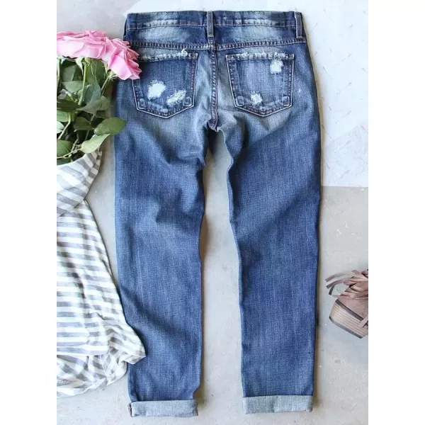 imageAstylish Womens Plaid Patch Ripped Boyfriend Distressed Stretch Skinny Denim Jeans with HoleF12 Heart