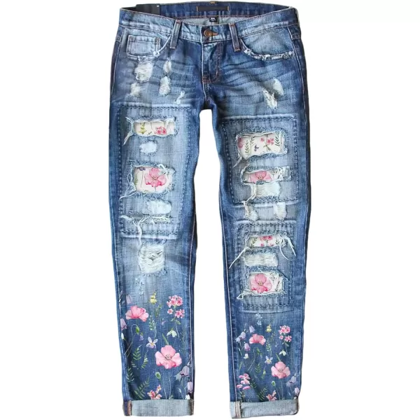 imageAstylish Womens Plaid Patch Ripped Boyfriend Distressed Stretch Skinny Denim Jeans with HoleG02 Pink