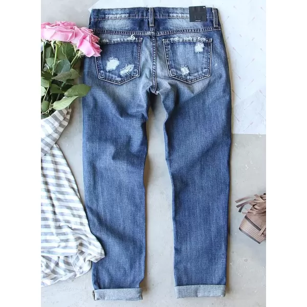 imageAstylish Womens Plaid Patch Ripped Boyfriend Distressed Stretch Skinny Denim Jeans with HoleG02 Pink