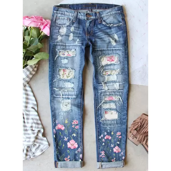 imageAstylish Womens Plaid Patch Ripped Boyfriend Distressed Stretch Skinny Denim Jeans with HoleG02 Pink