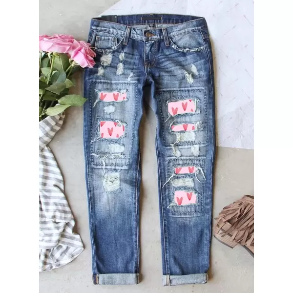 imageAstylish Womens Plaid Patch Ripped Boyfriend Distressed Stretch Skinny Denim Jeans with HoleG06 Blue