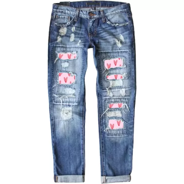 imageAstylish Womens Plaid Patch Ripped Boyfriend Distressed Stretch Skinny Denim Jeans with HoleG06 Blue