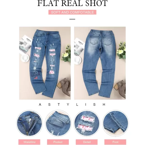 imageAstylish Womens Plaid Patch Ripped Boyfriend Distressed Stretch Skinny Denim Jeans with HoleG06 Blue