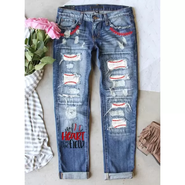 imageAstylish Womens Plaid Patch Ripped Boyfriend Distressed Stretch Skinny Denim Jeans with HoleG10 Blue