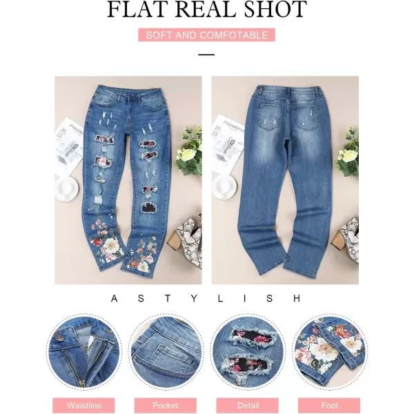 imageAstylish Womens Plaid Patch Ripped Boyfriend Distressed Stretch Skinny Denim Jeans with HoleG11 Blue