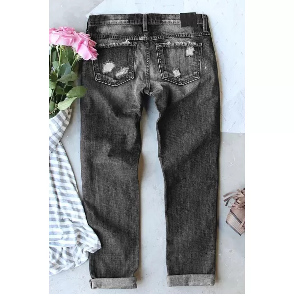 imageAstylish Womens Plaid Patch Ripped Boyfriend Distressed Stretch Skinny Denim Jeans with HoleG11 Cblack