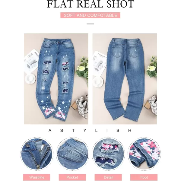 imageAstylish Womens Plaid Patch Ripped Boyfriend Distressed Stretch Skinny Denim Jeans with HoleG18 Blue