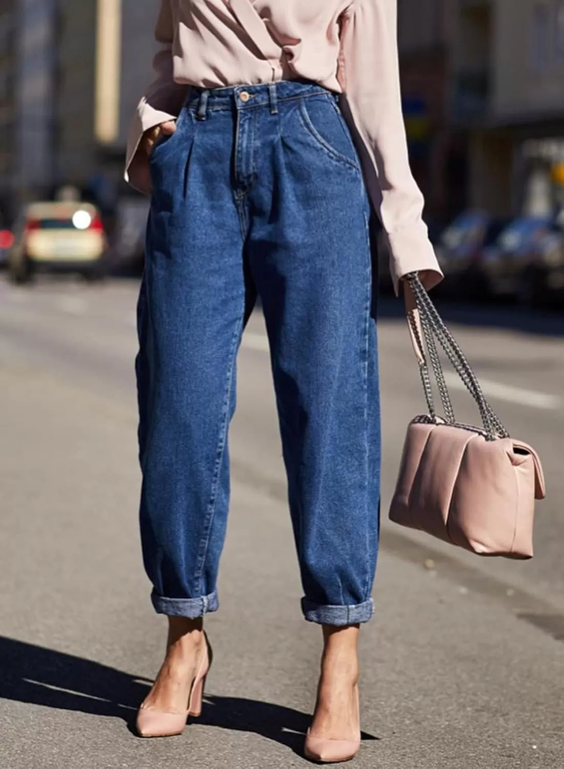 imageAstylish Jeans for Women Trendy High Waisted Pull On Stretchy Mom Cropped Denim Pants Blue Size 12