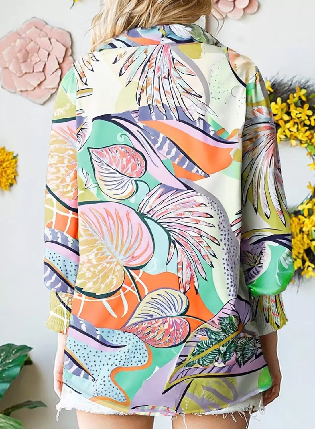 imageAstylish Women 2024 Loose VNeck Shirts Paisley Print Lantern Sleeve Blouse TopsGreen