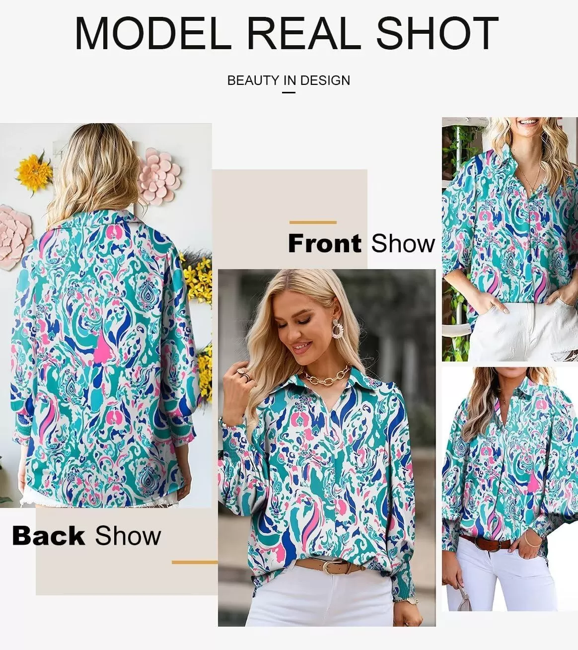 imageAstylish Women 2024 Loose VNeck Shirts Paisley Print Lantern Sleeve Blouse TopsSky Blue