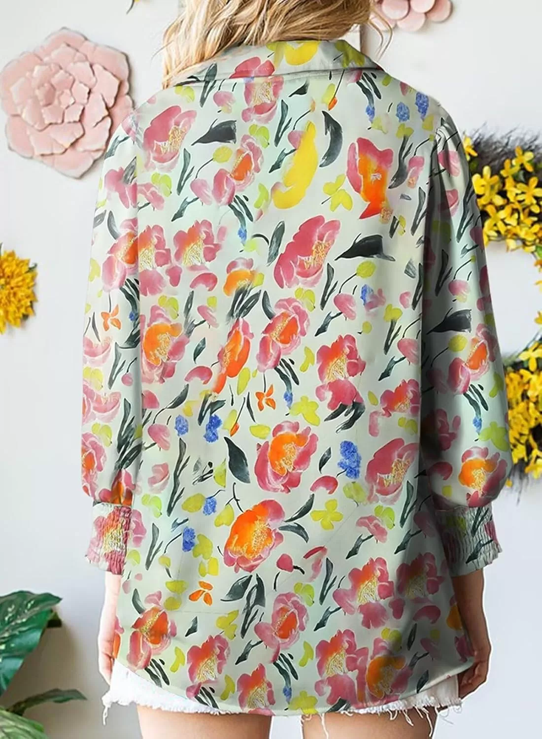 imageAstylish Women 2024 Loose VNeck Shirts Paisley Print Lantern Sleeve Blouse TopsYellow