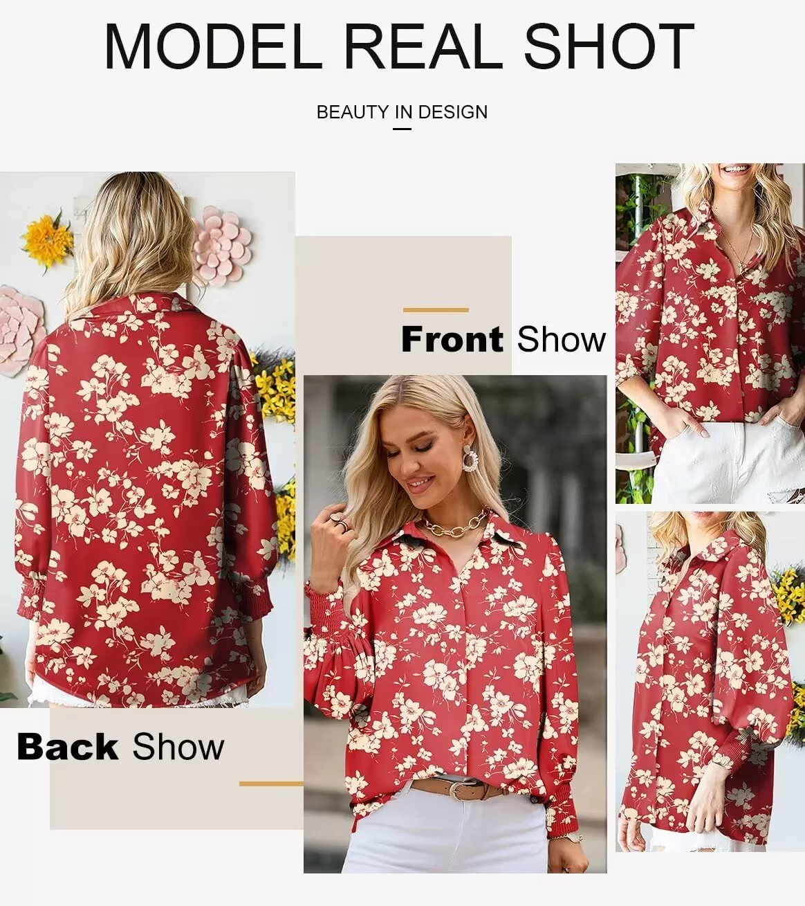imageAstylish Women 2024 Loose VNeck Shirts Paisley Print Lantern Sleeve Blouse TopsZa Floral Red