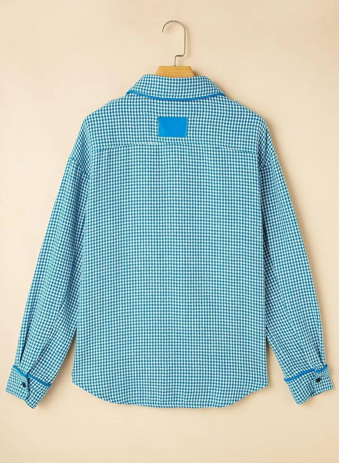 imageAstylish Women Casual Shacket 2024 Houndstooth Jacket Long Sleeve Button Down Shirts Dressy Blouse Tops with PocketBlue