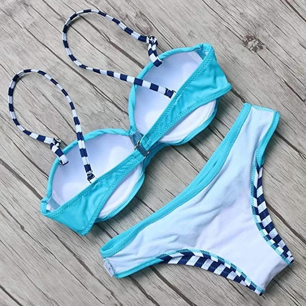 imageAstylish Women Push Up Two Piece Bikini Swimsuits Padded Swimwear Bathing SuitBlue