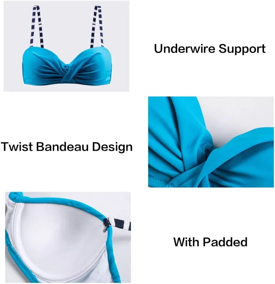 imageAstylish Women Push Up Two Piece Bikini Swimsuits Padded Swimwear Bathing SuitBlue