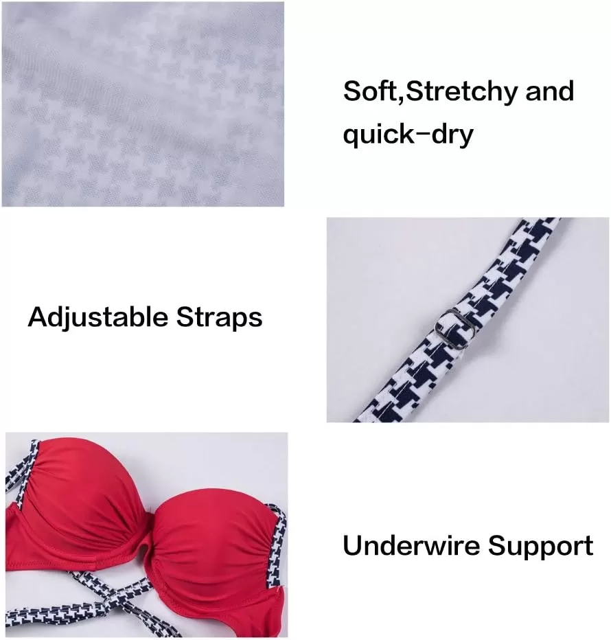 imageAstylish Women Push Up Two Piece Bikini Swimsuits Padded Swimwear Bathing SuitRed
