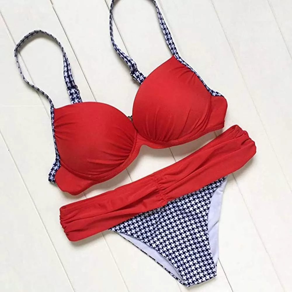 imageAstylish Women Push Up Two Piece Bikini Swimsuits Padded Swimwear Bathing SuitRed