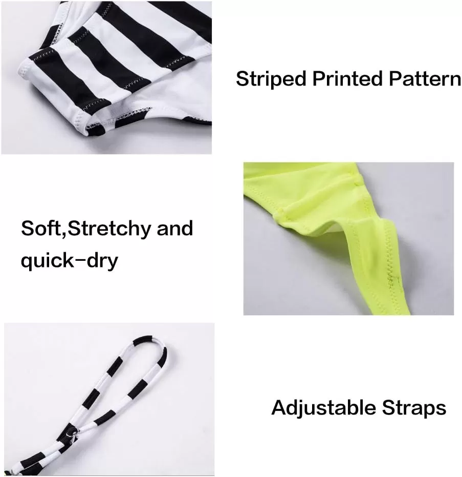 imageAstylish Women Push Up Two Piece Bikini Swimsuits Padded Swimwear Bathing SuitStripe Yellow