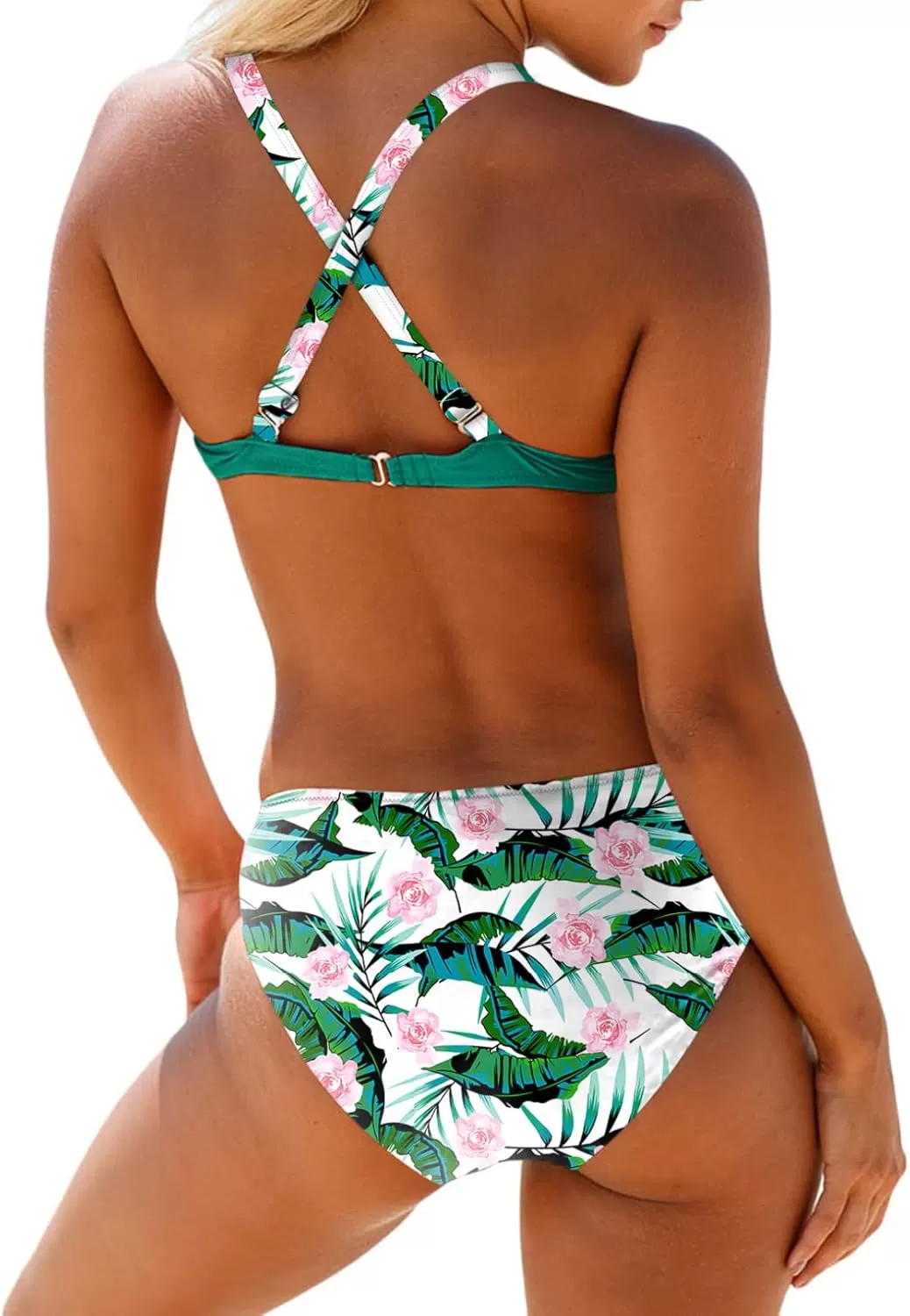 imageAstylish Women Push Up Two Piece Bikini Swimsuits Padded Swimwear Bathing SuitT Floral Green