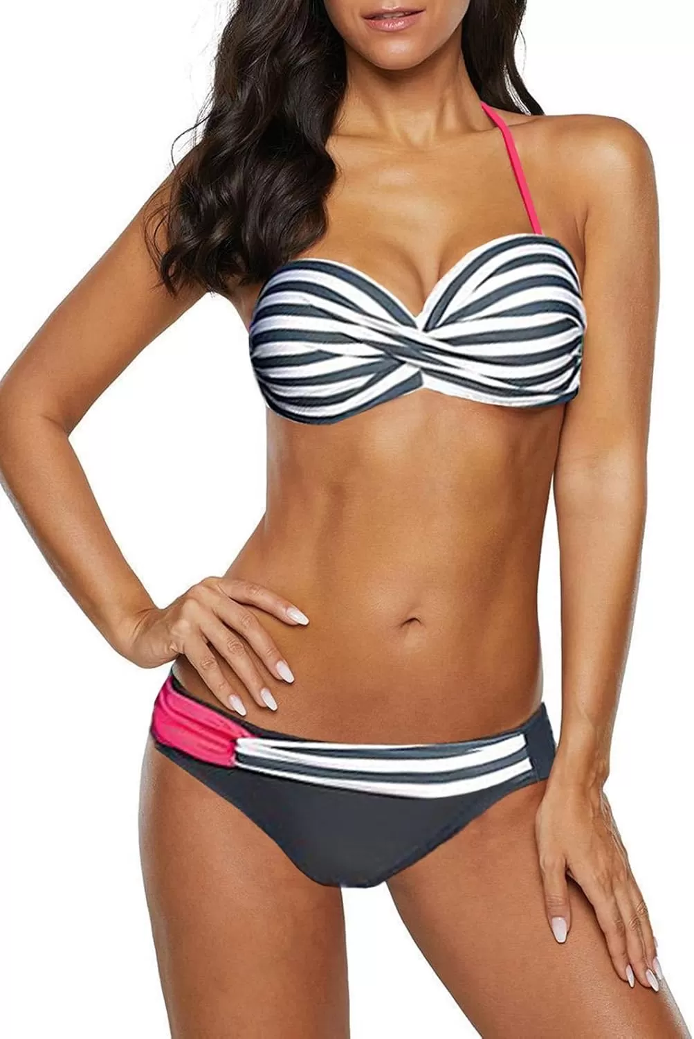 imageAstylish Women Push Up Two Piece Bikini Swimsuits Padded Swimwear Bathing SuitW Gray