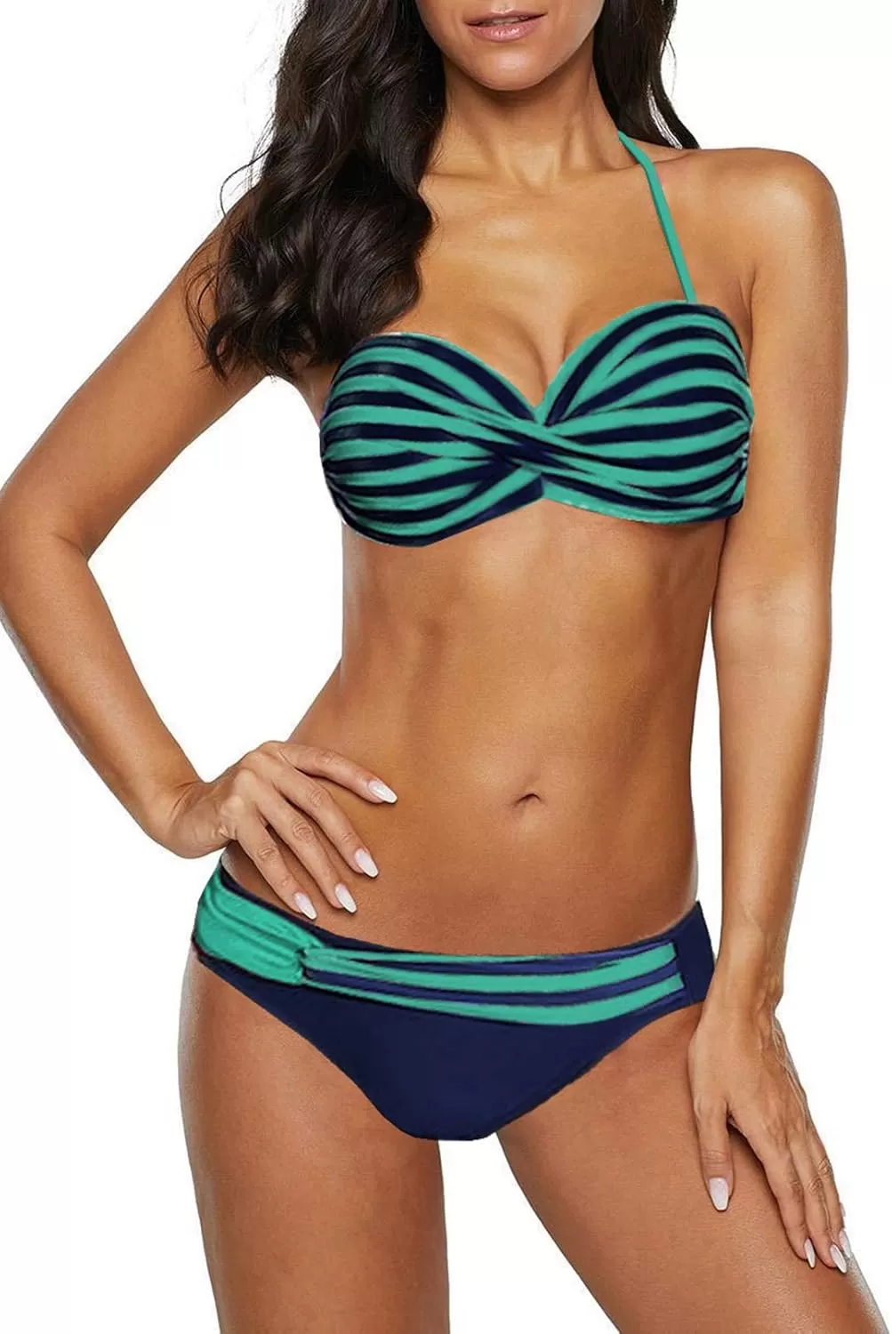imageAstylish Women Push Up Two Piece Bikini Swimsuits Padded Swimwear Bathing SuitW Green