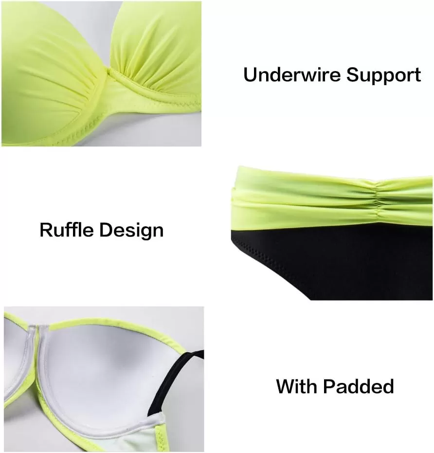 imageAstylish Women Push Up Two Piece Bikini Swimsuits Padded Swimwear Bathing SuitYellow