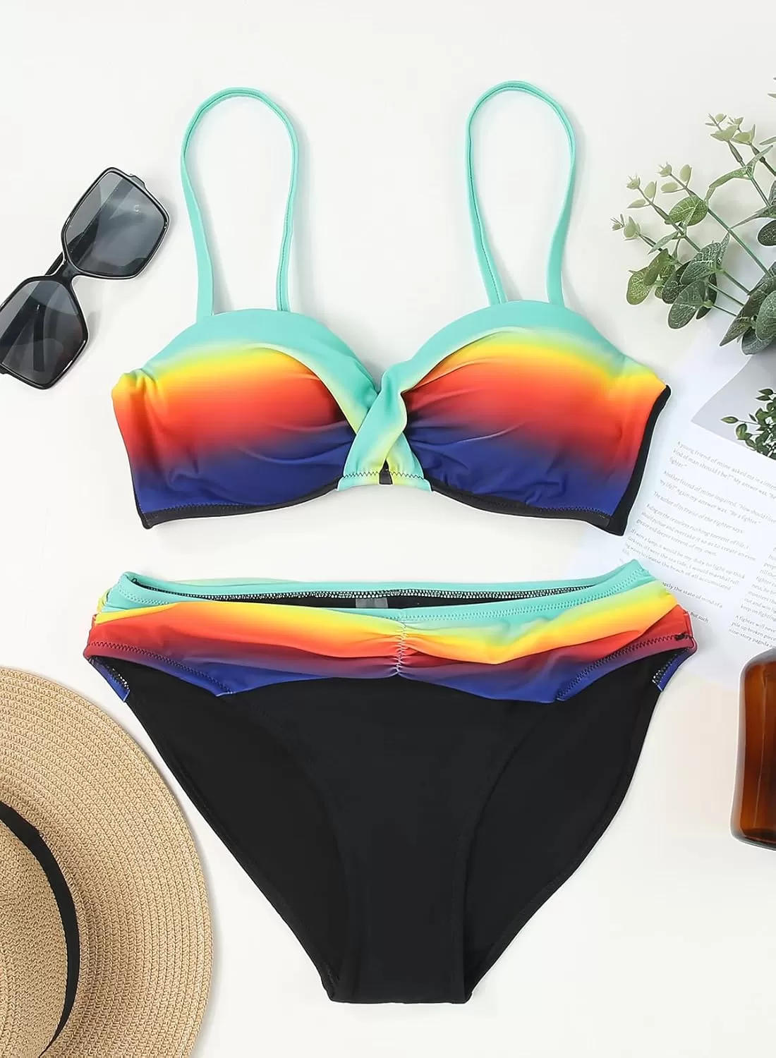 imageAstylish Women Push Up Two Piece Bikini Swimsuits Padded Swimwear Bathing SuitYzstriped Multicolor