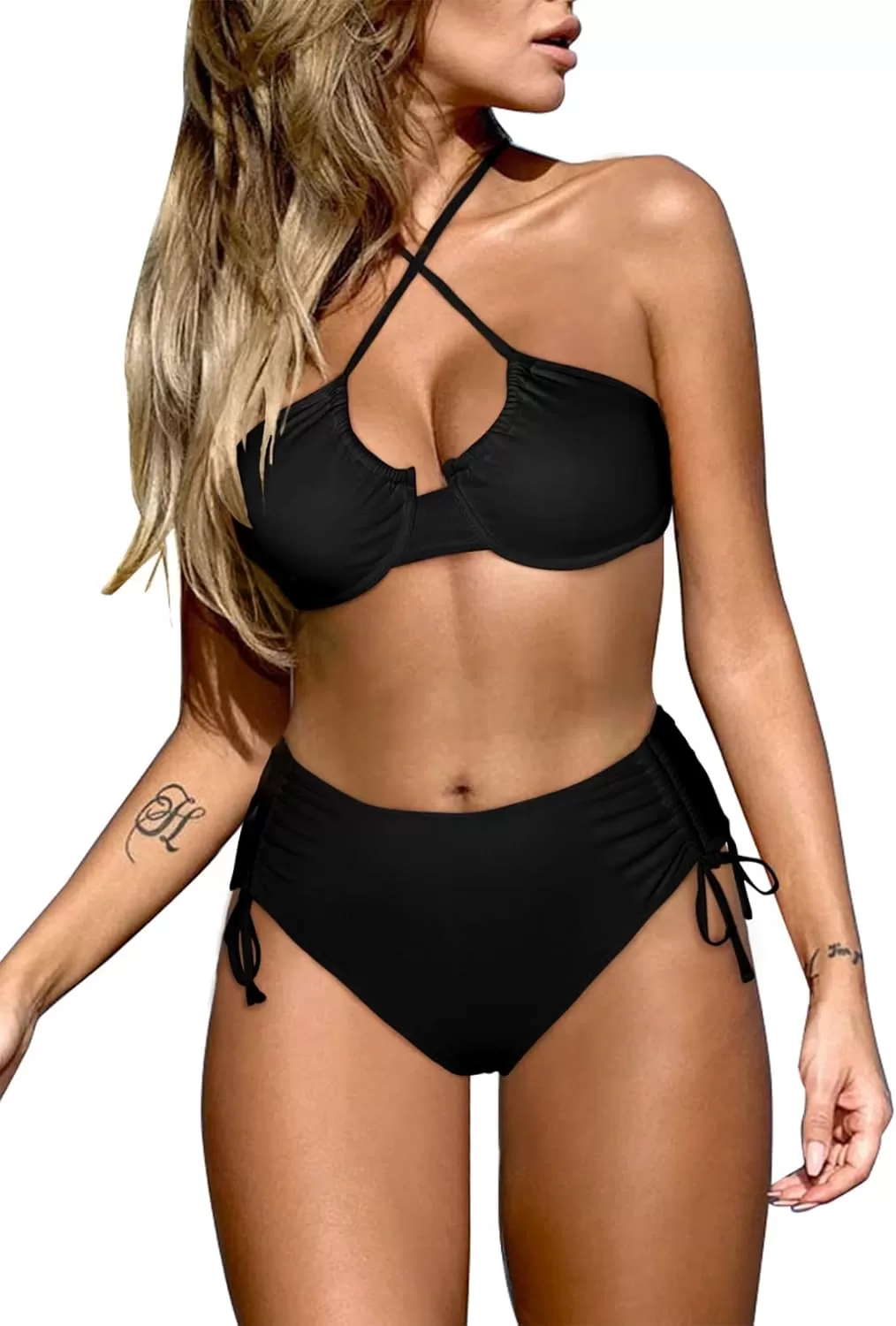imageAstylish Women Push Up Two Piece Bikini Swimsuits Padded Swimwear Bathing SuitZu Black