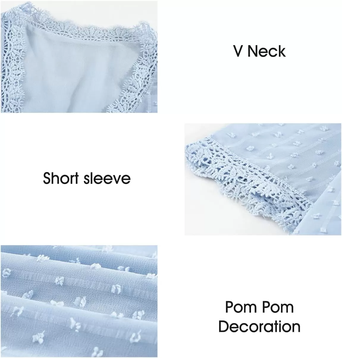 imageAstylish Womens 2023 Lace V Neck Tunic Tank Tops Casual Sleeveless Shirt BlouseU Sky Blue
