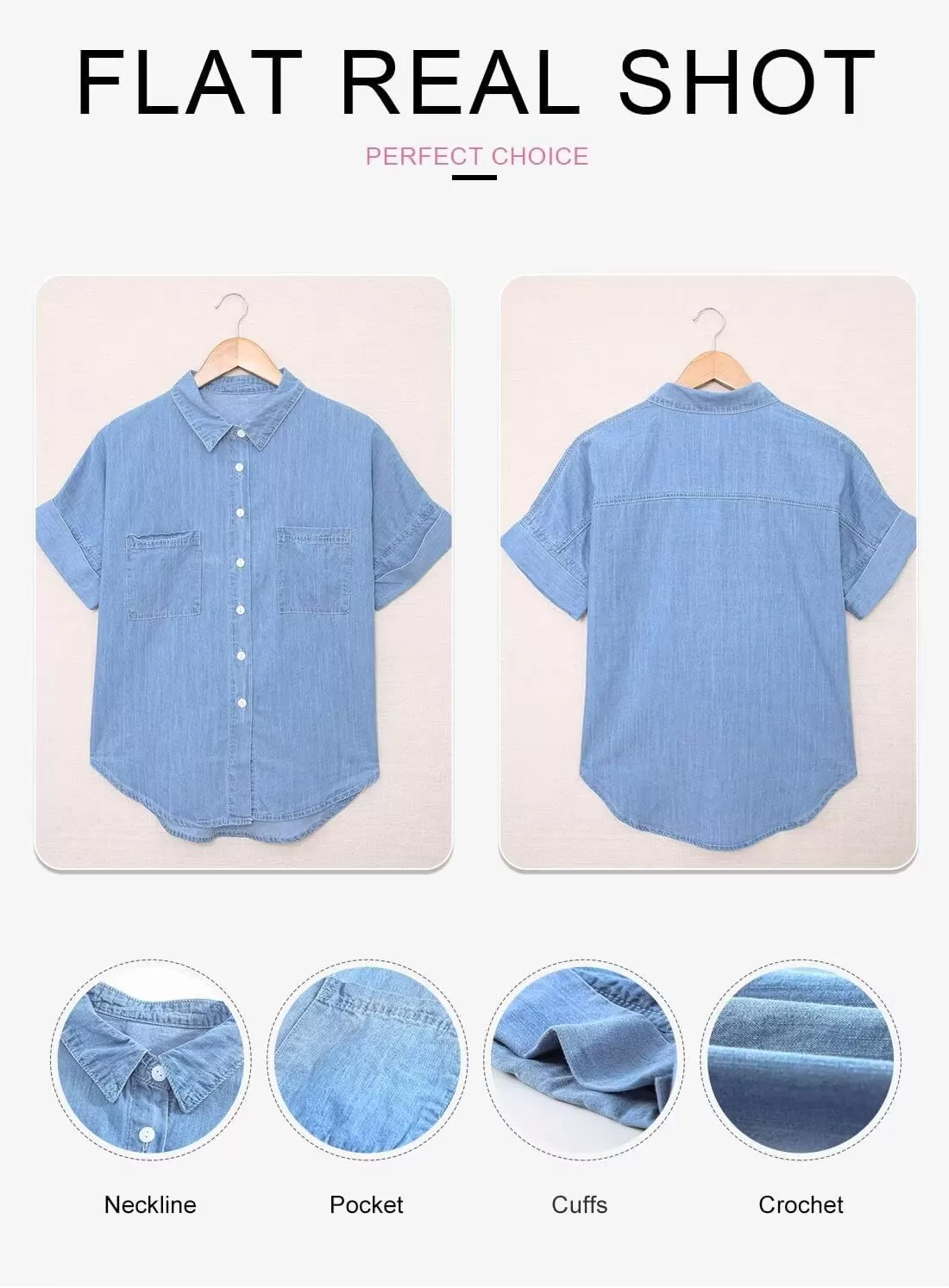 imageAstylish Womens Button Down Shirts V Neck Loose Casual ShirtLight Blue